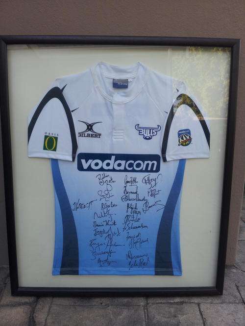 Elegantly framed and signed Blue Bulls Jersey