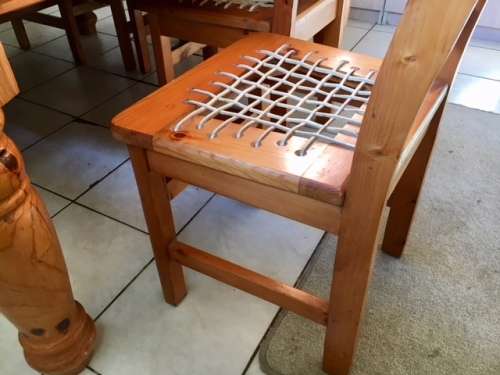 # STUNNING LARGE & HEAVY 8 x PIECE OREGON PINE TABLE/CHAIRS DINNER SET # COLLECTION ONLY RANDBURG #