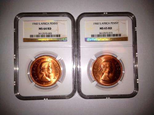 ***1960 S.AFRICA PENNY MS 64 RD & MS 65 RD***NGC GRADED***RED!!!