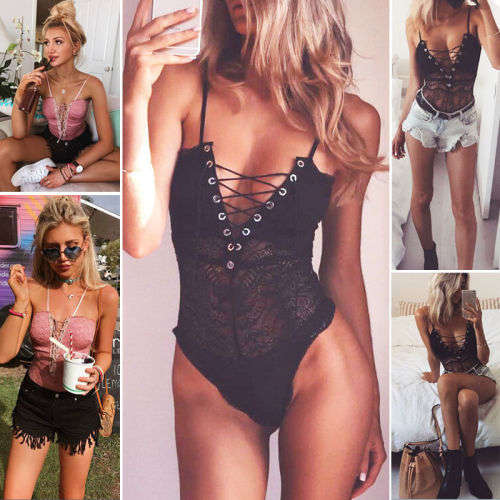 Womens Sleeveless Lingerie Bodysuit Lace Leotard Tops Backless Jumpsuit Local Stock