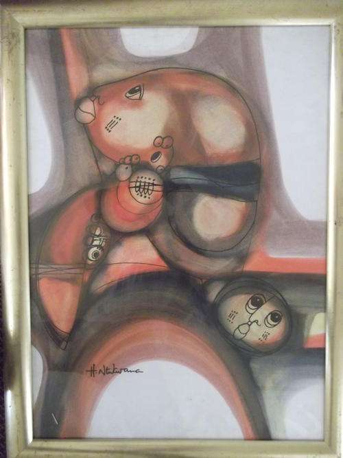 HARGREAVES NTUKWANA OIL AND INK ON PAPER FRAMED
