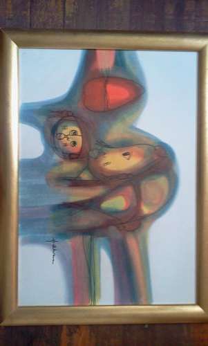 HARGREAVES NTUKWANA OIL AND INK ON PAPER FRAMED