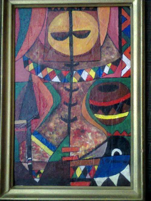 SPEELMAN MAHLANGU OIL ON BOARD FRAMED