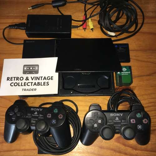 PlayStation 2 Console  Black (incl. 2x controllers, 2x 8MB memory cards and all cables)