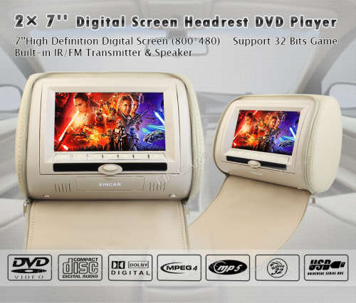 2 x 7'' Headrest Car Multimedia System with DVD PLAYER/USB INPUT/SD READER/IR /FM**LED BACKLIGHT