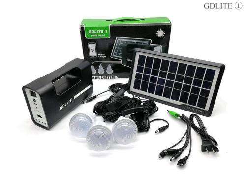 Home Solar System - Battery Control Unit, 3 LED Lamps, Solar Panel, Remote & 10 in 1 Charging Cable