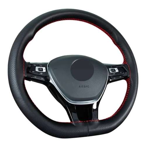 38cm Universal DIY Faux Leather Car Steering Wheel Cover Kit - Red Stitching