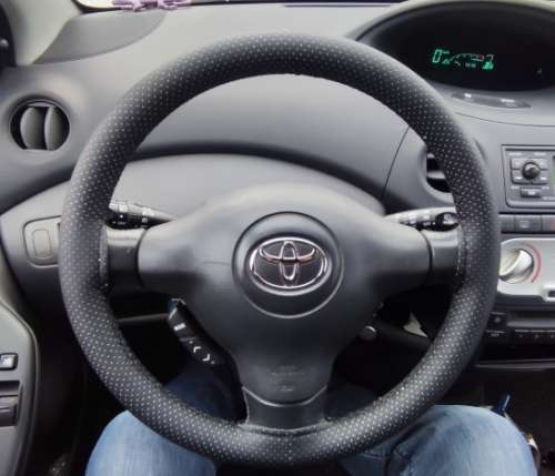 Universal DIY Faux Leather Car Steering Wheel Cover Kit - Black Stitching