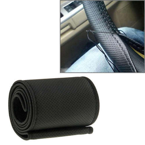 Universal DIY Faux Leather Car Steering Wheel Cover Kit - Black Stitching