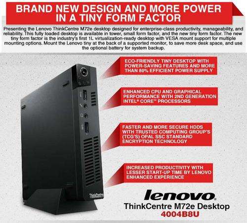 Brand New Boxed! Lenovo M72e Tiny Quad Core i3 3rd Gen Desktop, 4GB Ram, 320HDD, Win 7
