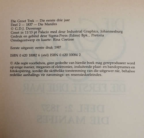 Die Groot Trek, Vegkop, Die Manifes, Die Gelofte GDJ Duvenhage