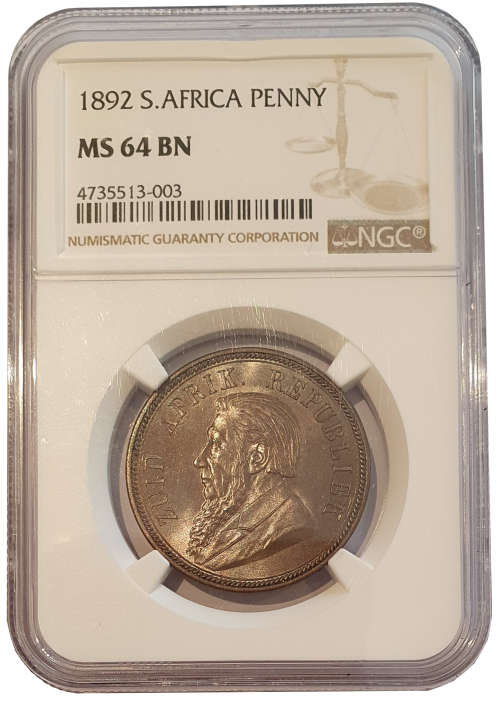 **Premium ZAR R1 Auction** 1892 1P MS64 BN