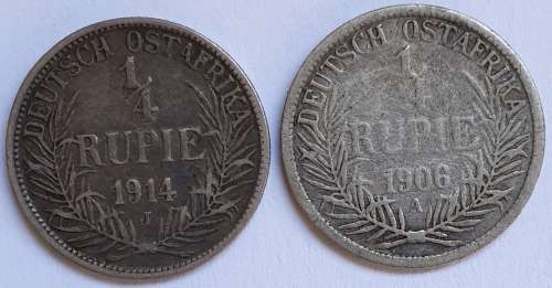 German East Africa: 2 X Quarter Rupie`s (Years include: 1906 and 1914)