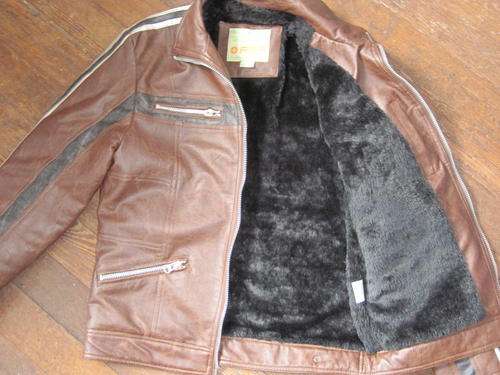 UNISEX ZIP UP BROWN JACKET  FAUX LEATHER WITH LININGÃÂÃÂ - M-ÃÂÃÂ LARGE  VINTAGE JACKET