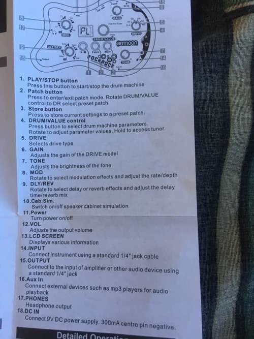 AMMOON POCKROCK -Portable Guitar Multieffects Processor Pedal 15 Effects 40 Drum w power adapter