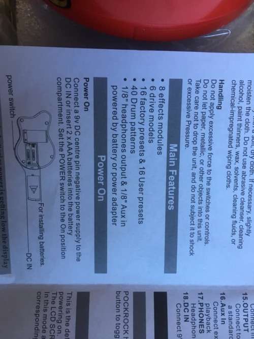 AMMOON POCKROCK -Portable Guitar Multieffects Processor Pedal 15 Effects 40 Drum w power adapter