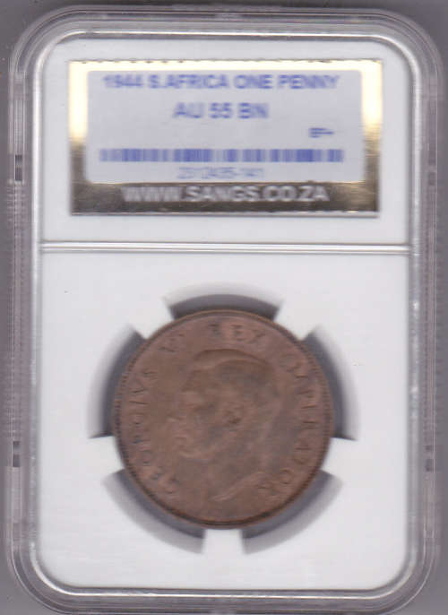 1944 One Penny Sangs graded AU55 BN