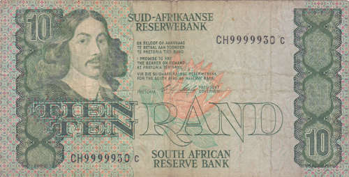 R10 note .Signed by Gov.C L Stals. First issue in F grade Nice no CH9999930 C