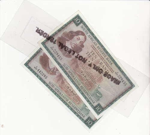 1975 2 X R10 notes by Gov T W de Jongh in Mint state Third issue Both E/A CV R300 1 bid for both