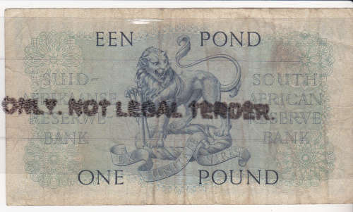 1952  1 poundnote by Gov MH de Kock in F+ grade Serial no B134  A/E