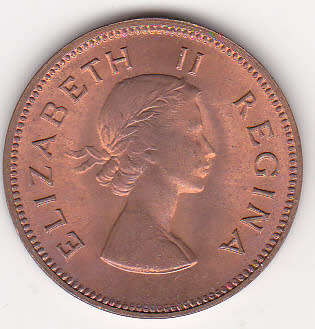 1955 half penny in RED color and UNC grade Rare in this grade