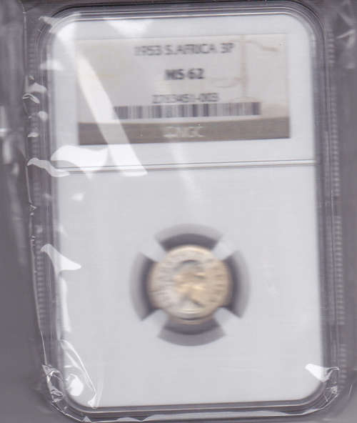 1953 3 pence NGC MS 62