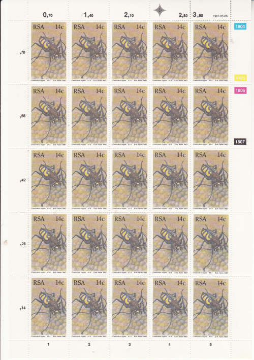 1987 S A Beatles Full sheets of 25 each 14c,20c,25c,35c MNH SACC 620-23 FV R23.50