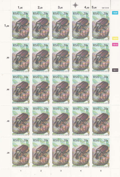 1987 S A Beatles Full sheets of 25 each 14c,20c,25c,35c MNH SACC 620-23 FV R23.50