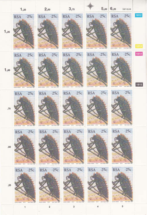 1987 S A Beatles Full sheets of 25 each 14c,20c,25c,35c MNH SACC 620-23 FV R23.50