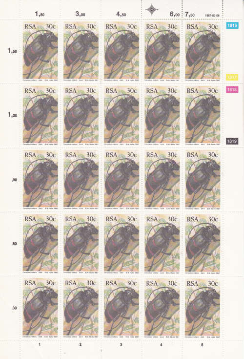 1987 S A Beatles Full sheets of 25 each 14c,20c,25c,35c MNH SACC 620-23 FV R23.50