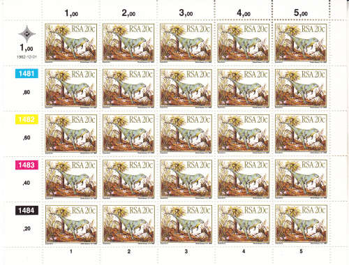 1982 Prehistoric Animals Full sheets of 25 each 5c,15c,20c,25c MNH SACC 536-39