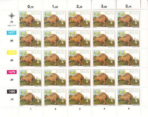 1982 Prehistoric Animals Full sheets of 25 each 5c,15c,20c,25c MNH SACC 536-39