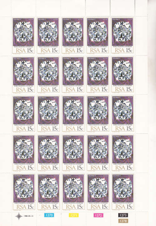 1980 World Diamond Congress Full sheets of 25 each 15c,20c MNH SACC 481-2 FV R8.75
