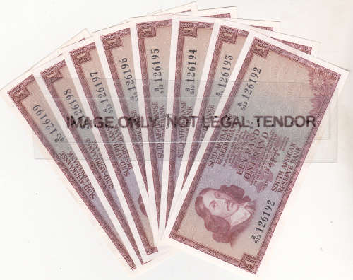 1975 8 X R1 consecutive no.s TW de Jongh in Unc grade A/E No's B/513 126192,99