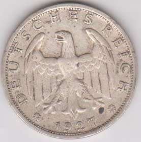 1927 Deutsches Reich 1  Reichs Mark in VF grade