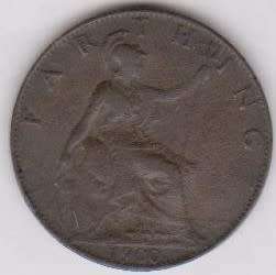 1900 Great Britain farthing in EF grade