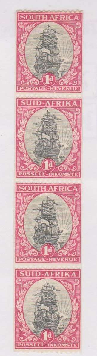 1933-48 Union Coil stamps 1d strip of 4 MNH SACC 56c