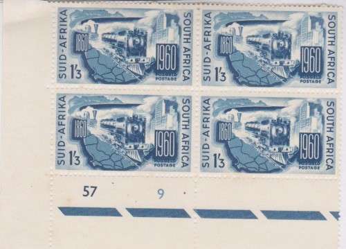1960 Union  Centebnary of S A Railways 1/3 control block x 4 No 9 57  MNH  SACC 182
