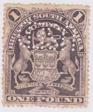 1897 BSAC Additional Definitive Issue 1 Pound single with pinhole cancelation SACC 65