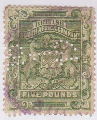 1892 BSAC Definitive Issue on thin wove paper 5 Pound used single SACC 12