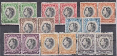 1937 S W A KGV coronation full srt of pairs <MNH SACC 124-131