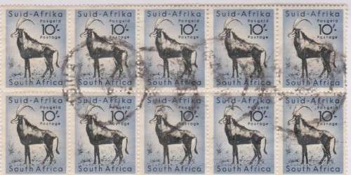 1954 Union 10/- block of 1o used SACC  163