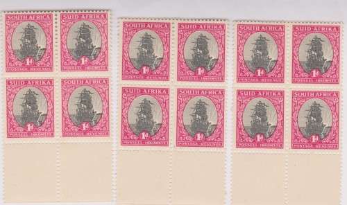 1950 Union 1d Three  Marginal bottom blocks of 4  MNH SACC 114