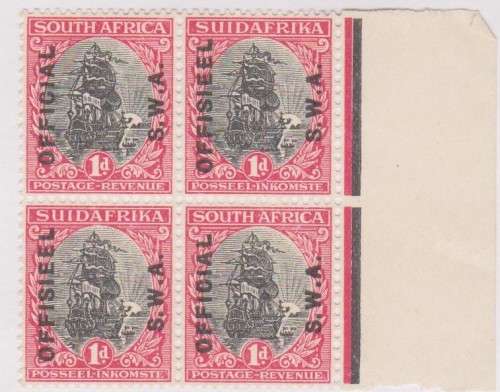 1930 SWA id Official marginal block of 4  MNH SACC O10