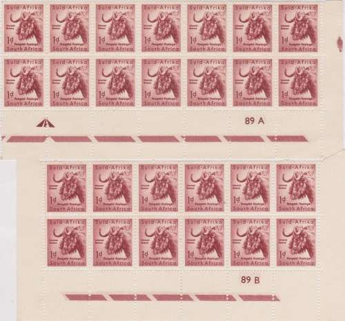 1959 Union 1d Type ll Control blocks no 89A and 89 B MNH SACC 170a