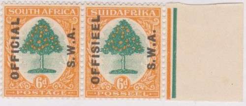 1929 S W A 6d Official marginal  pair MNH SACC 12