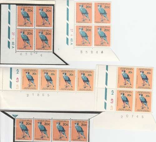 1964 RSA 1st Def ISS 20c CB A & B 1971 20c CB`s x 2 and 1964 20c arrow bl x 4 MNH SACC 233,301a