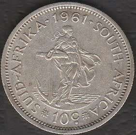 1961 R S A 10c silver coin in EF grade