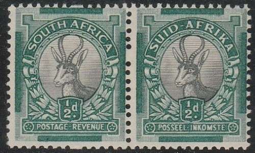 1935 UNION 1/2d pair  with missing perf hole and bar in 1/2d missing SACC 55