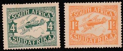 1929 UNION airmail iss 4d and 1s MLH singles SACC 40,41